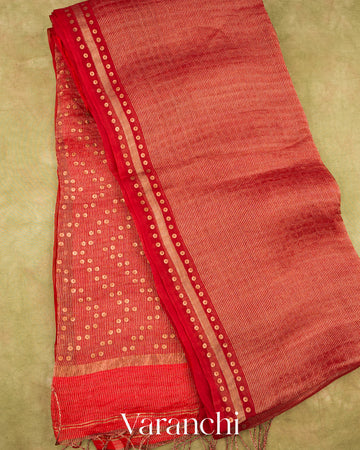 Red with Sequin Embroidery Pure Muslin Silk Handloom Saree