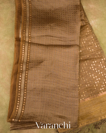 Cocoa Brown with Sequin Embroidery Pure Muslin Silk Handloom Saree