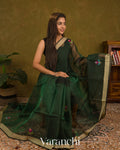 Bottle Green Jamdani Pure Muslin Silk Handloom Saree