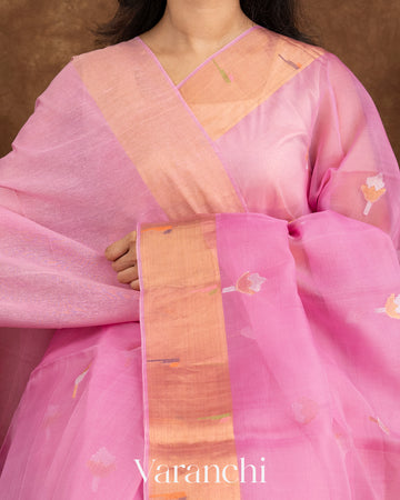 Rose Pink Jamdani Pure Muslin Silk Handloom Saree