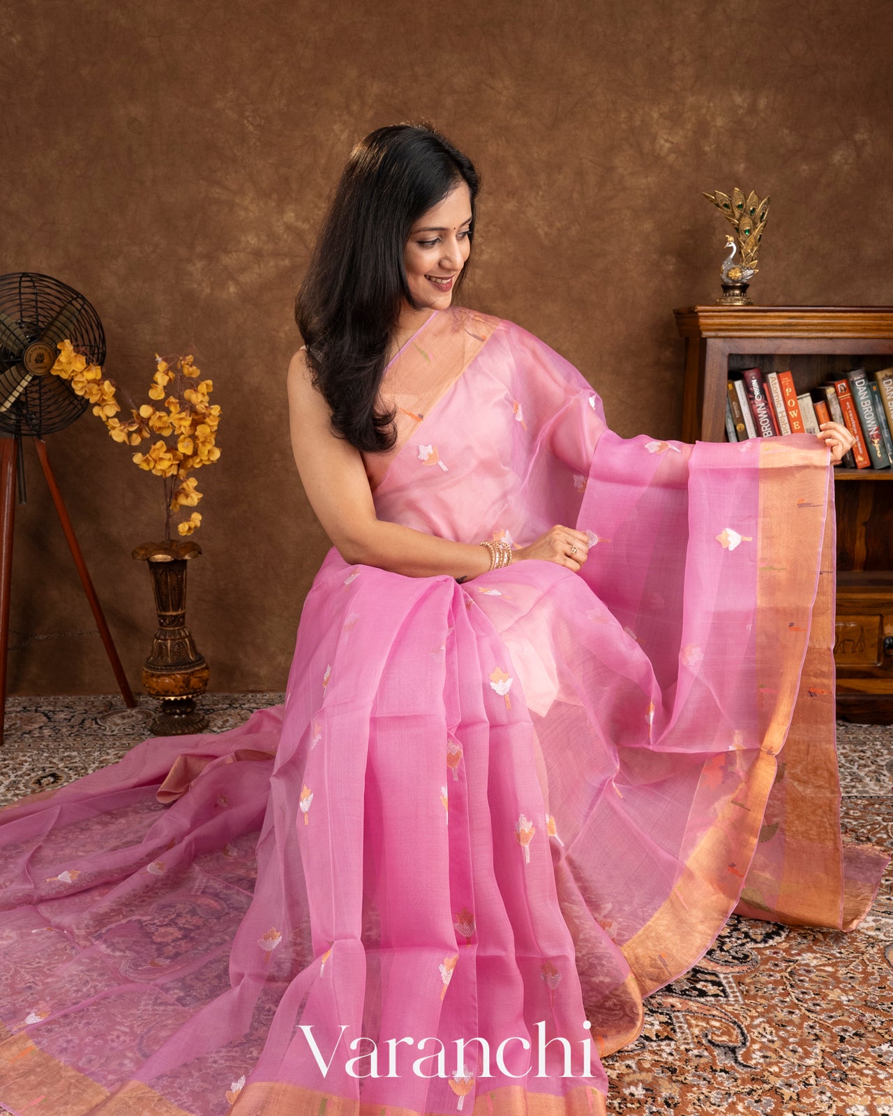 Rose Pink Jamdani Pure Muslin Silk Handloom Saree
