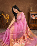 Rose Pink Jamdani Pure Muslin Silk Handloom Saree