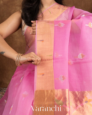 Rose Pink Jamdani Pure Muslin Silk Handloom Saree