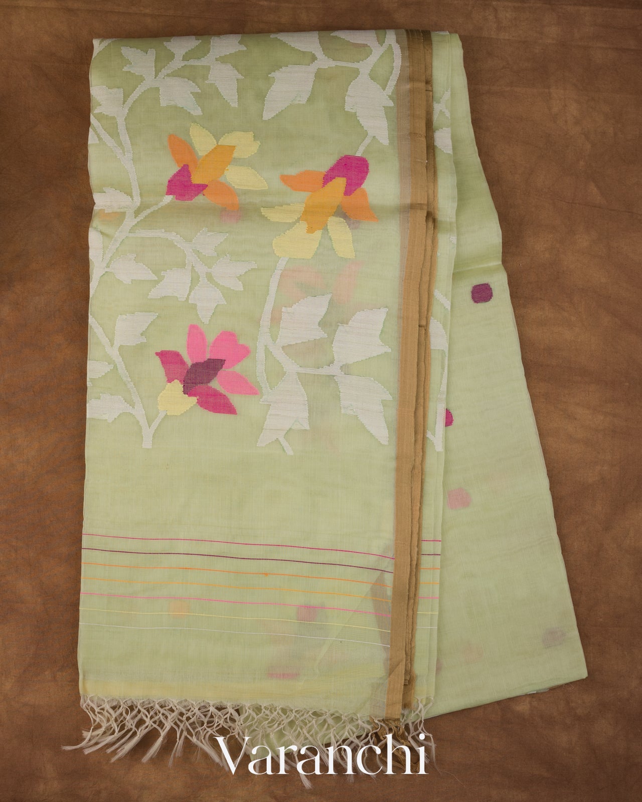 Pale Green Floral Jamdani Pure Muslin Saree