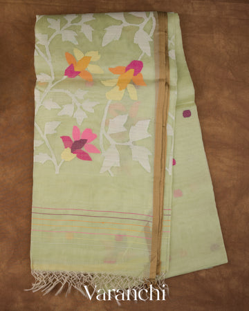 Pale Green Floral Jamdani Pure Muslin Saree