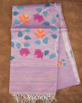 Lavender Jamdani Floral Pure Muslin Silk Handloom Saree