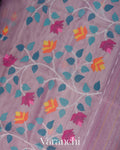 Lavender Jamdani Floral Pure Muslin Silk Handloom Saree