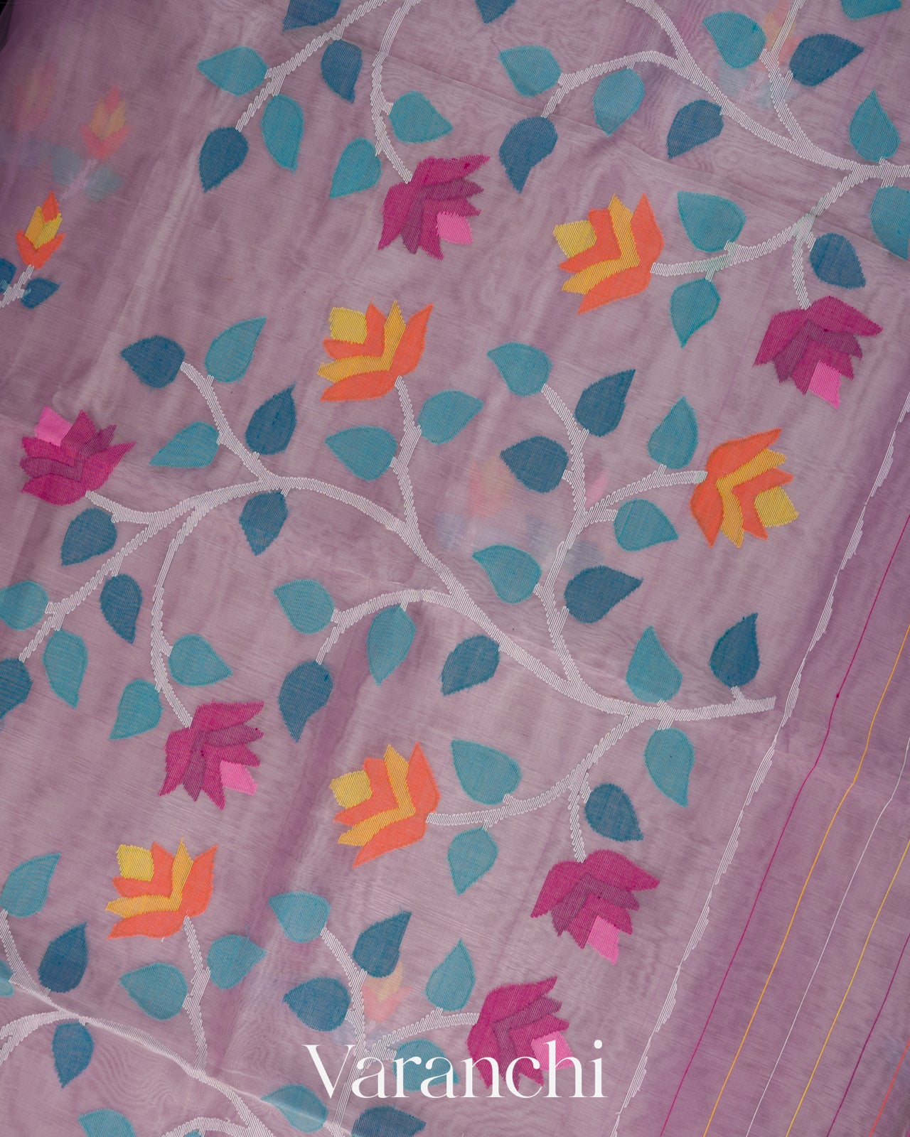 Lavender Jamdani Floral Pure Muslin Silk Handloom Saree