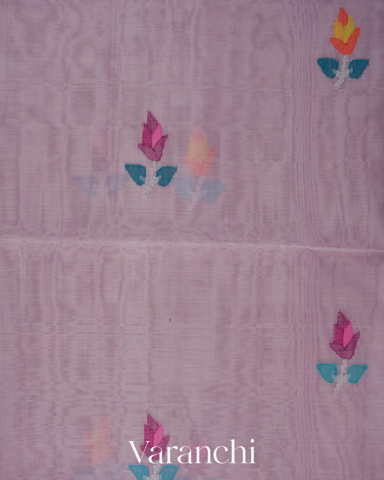 Lavender Jamdani Floral Pure Muslin Silk Handloom Saree