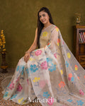 Soft White Borderless Jamdani Pure Muslin Silk Handloom Saree