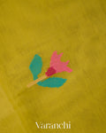 Lime Yellow Floral Jamdani Pure Muslin Silk Handloom Saree