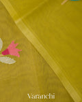 Lime Yellow Floral Jamdani Pure Muslin Silk Handloom Saree