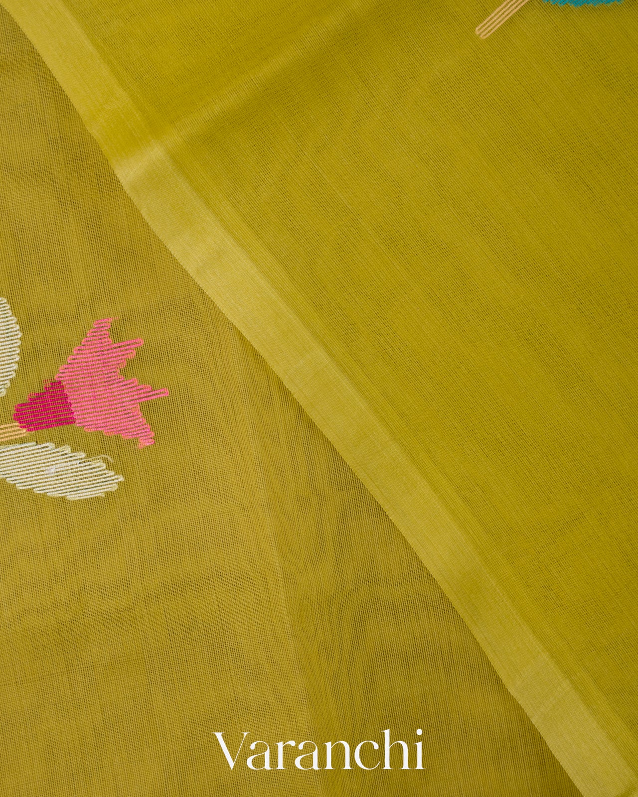 Lime Yellow Floral Jamdani Pure Muslin Silk Handloom Saree
