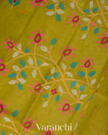 Lime Yellow Floral Jamdani Pure Muslin Silk Handloom Saree
