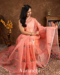 Peach Jamdani Pure Muslin Silk Handloom Saree
