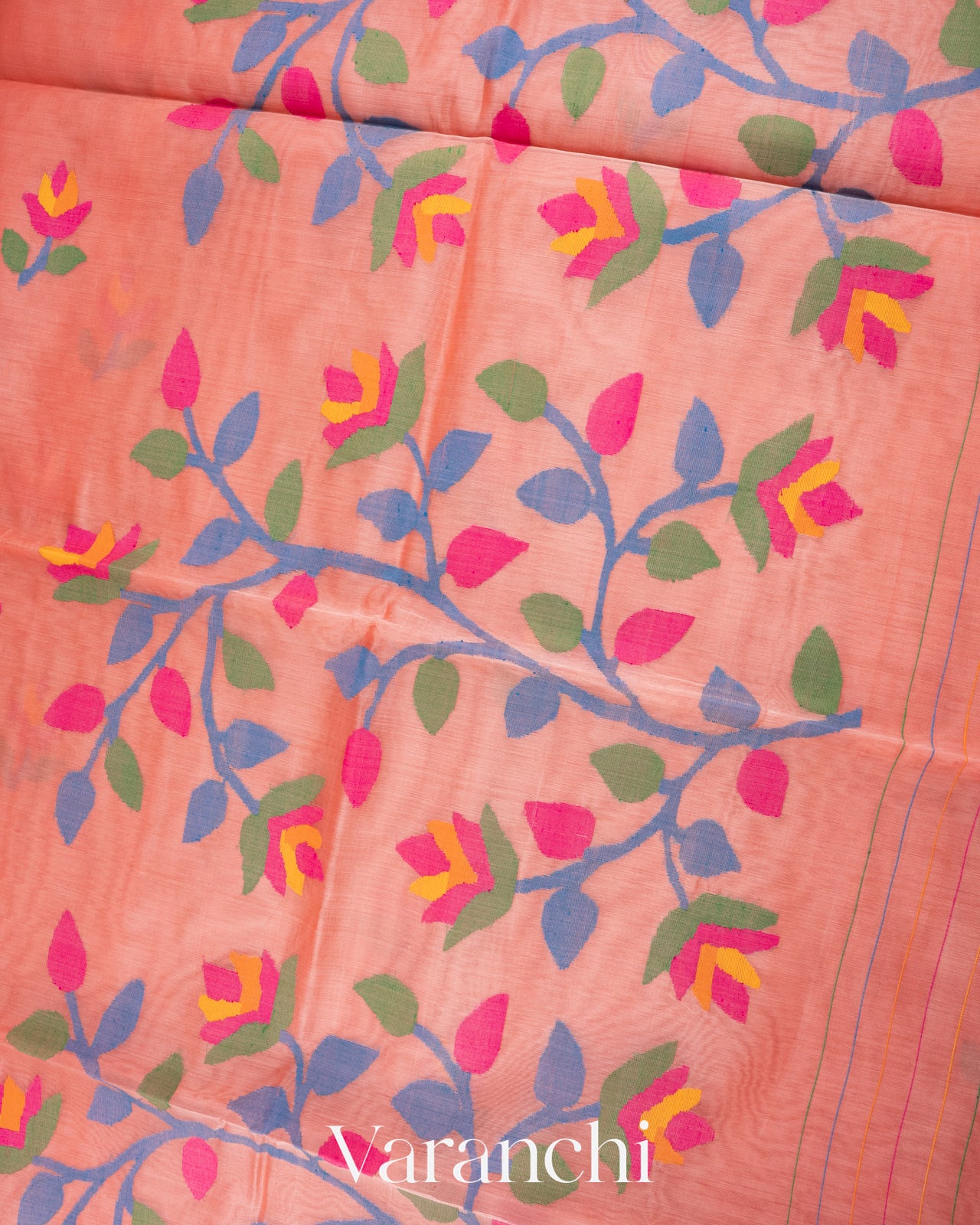 Peach Jamdani Pure Muslin Silk Handloom Saree