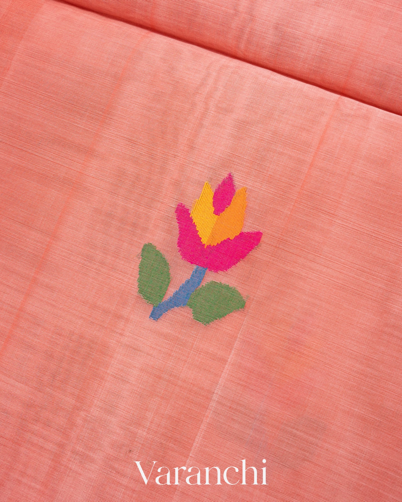 Peach Jamdani Pure Muslin Silk Handloom Saree