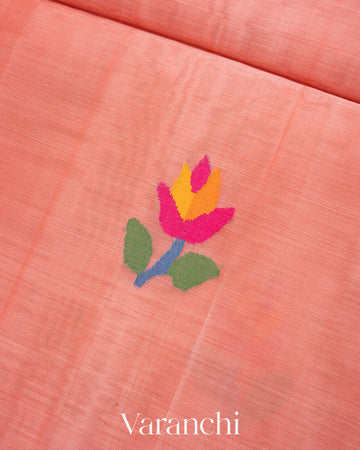 Peach Jamdani Pure Muslin Silk Handloom Saree