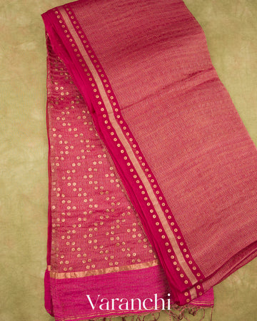 Rani Pink with Sequin Embroidery Pure Muslin Silk Handloom Saree