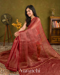 Brick Red with Sequin Embroidery Pure Muslin Silk Handloom Saree
