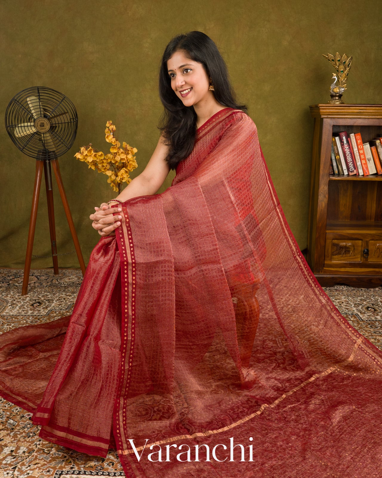 Brick Red with Sequin Embroidery Pure Muslin Silk Handloom Saree