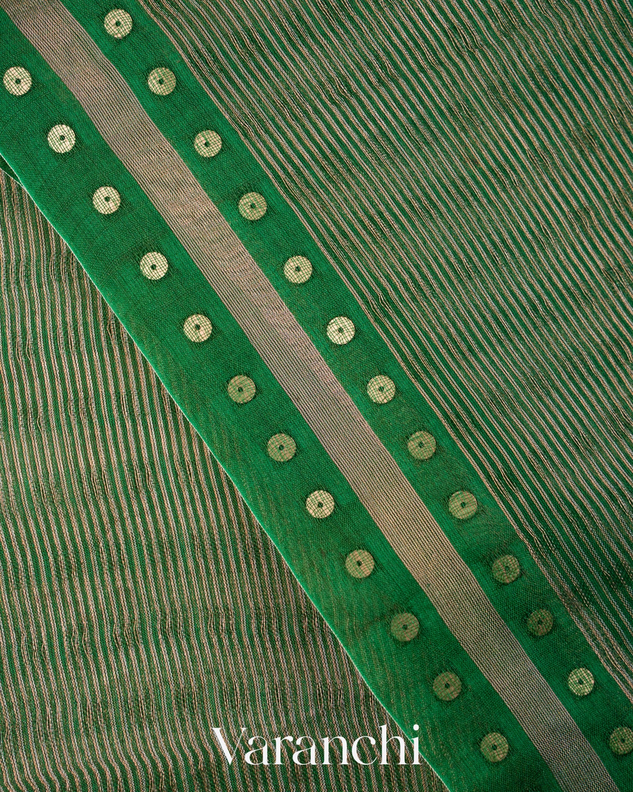Bottle Green with Sequin Embroidery Pure Muslin Silk Handloom Saree