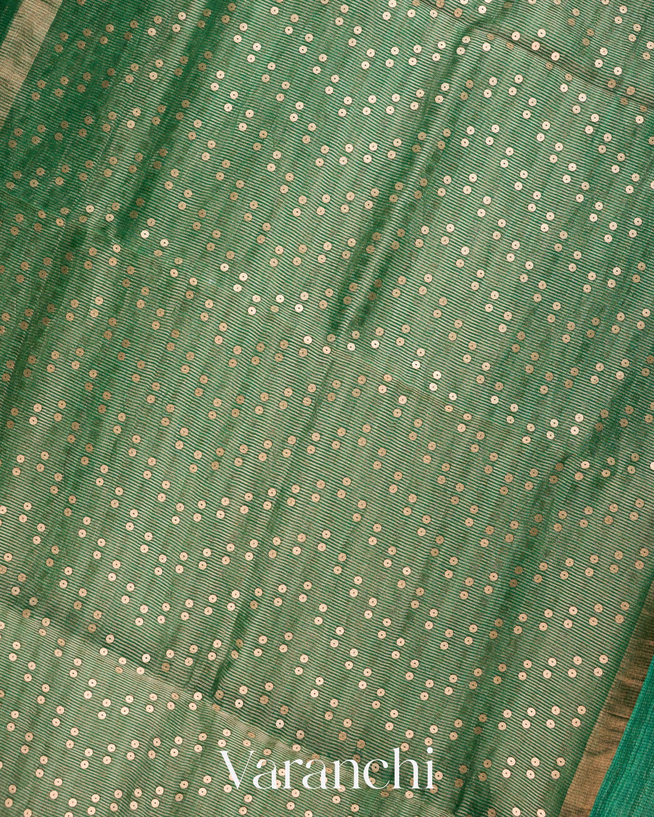 Bottle Green with Sequin Embroidery Pure Muslin Silk Handloom Saree