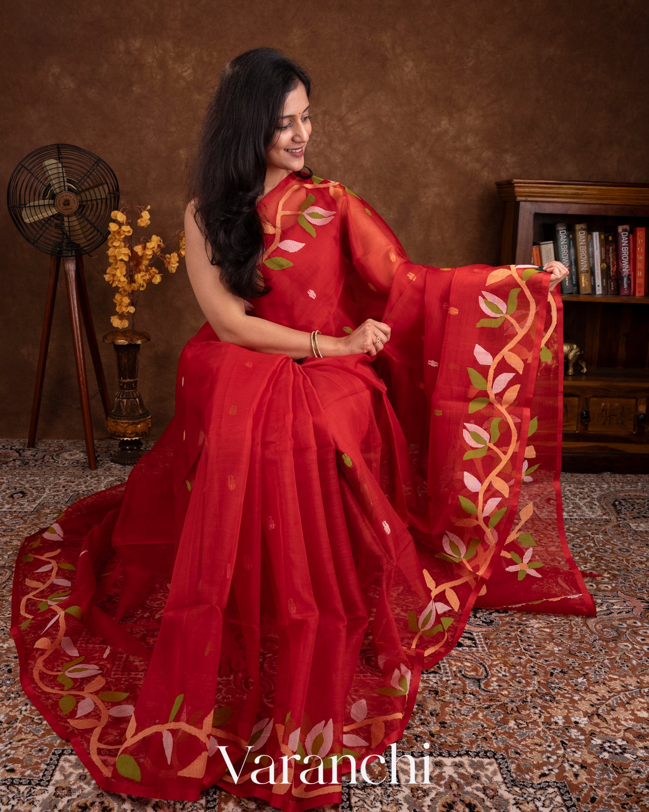 Red Jamdani Pure Muslin Silk Handloom Saree
