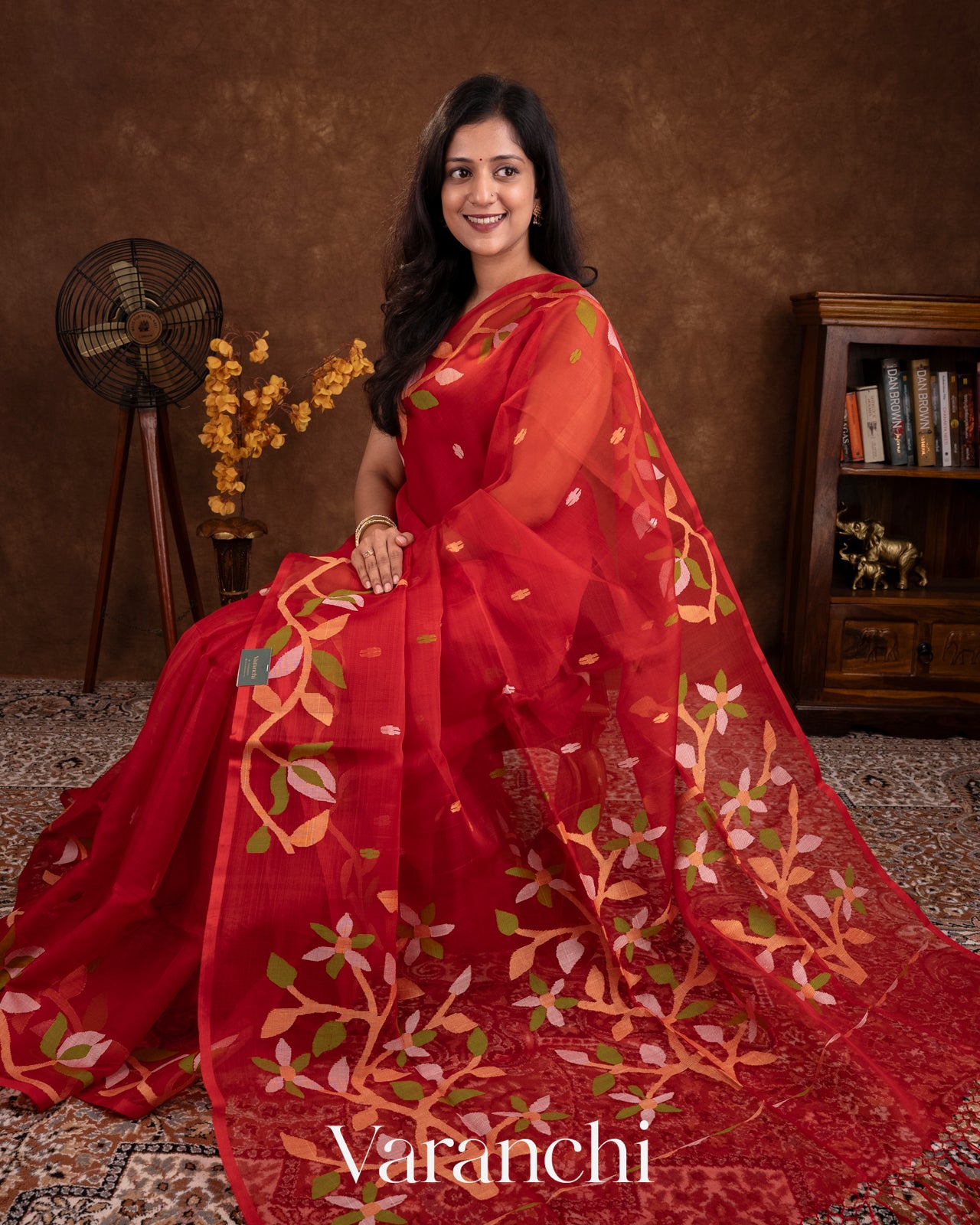 Red Jamdani Pure Muslin Silk Handloom Saree