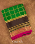 Emerald Green Checkered Pure Mysore Crepe Silk Saree