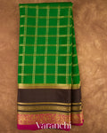 Emerald Green Checkered Pure Mysore Crepe Silk Saree
