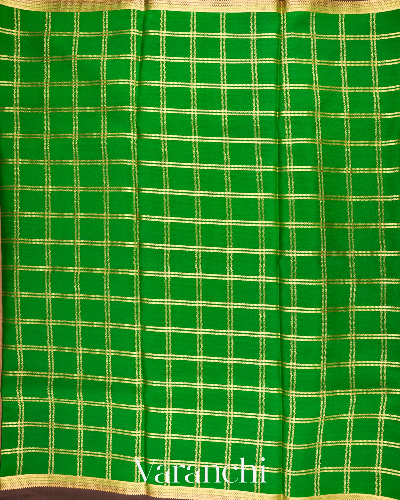 Emerald Green Checkered Pure Mysore Crepe Silk Saree