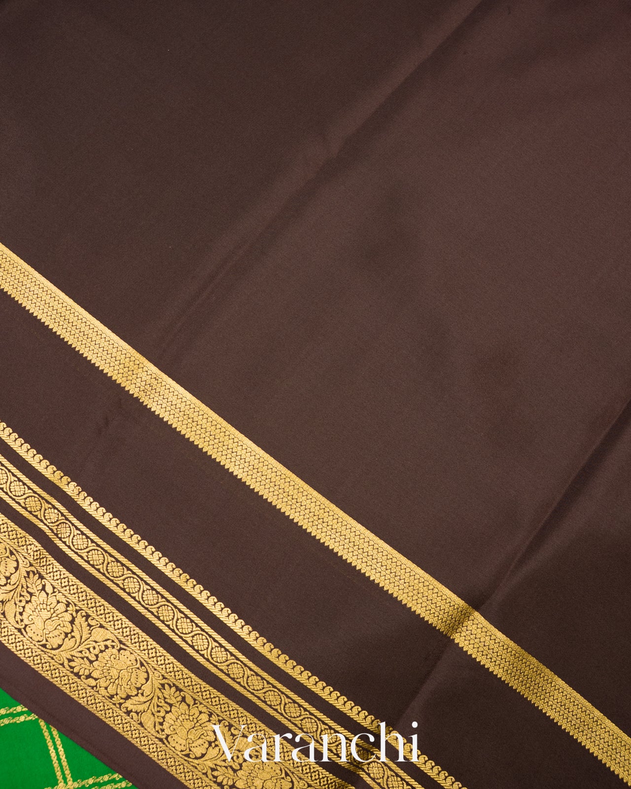 Emerald Green Checkered Pure Mysore Crepe Silk Saree