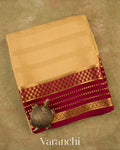 Mustard Beige Checkered Pure Mysore Crepe Silk Saree