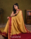 Mustard Beige Checkered Pure Mysore Crepe Silk Saree