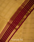 Mustard Beige Checkered Pure Mysore Crepe Silk Saree