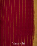 Mustard Beige Checkered Pure Mysore Crepe Silk Saree