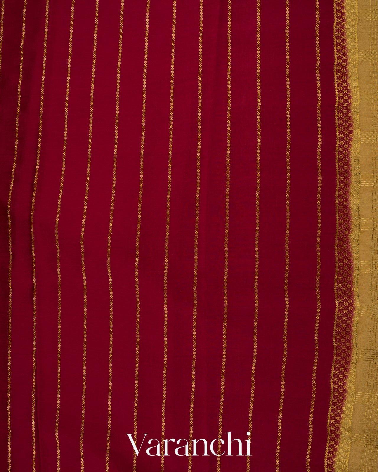 Mustard Beige Checkered Pure Mysore Crepe Silk Saree