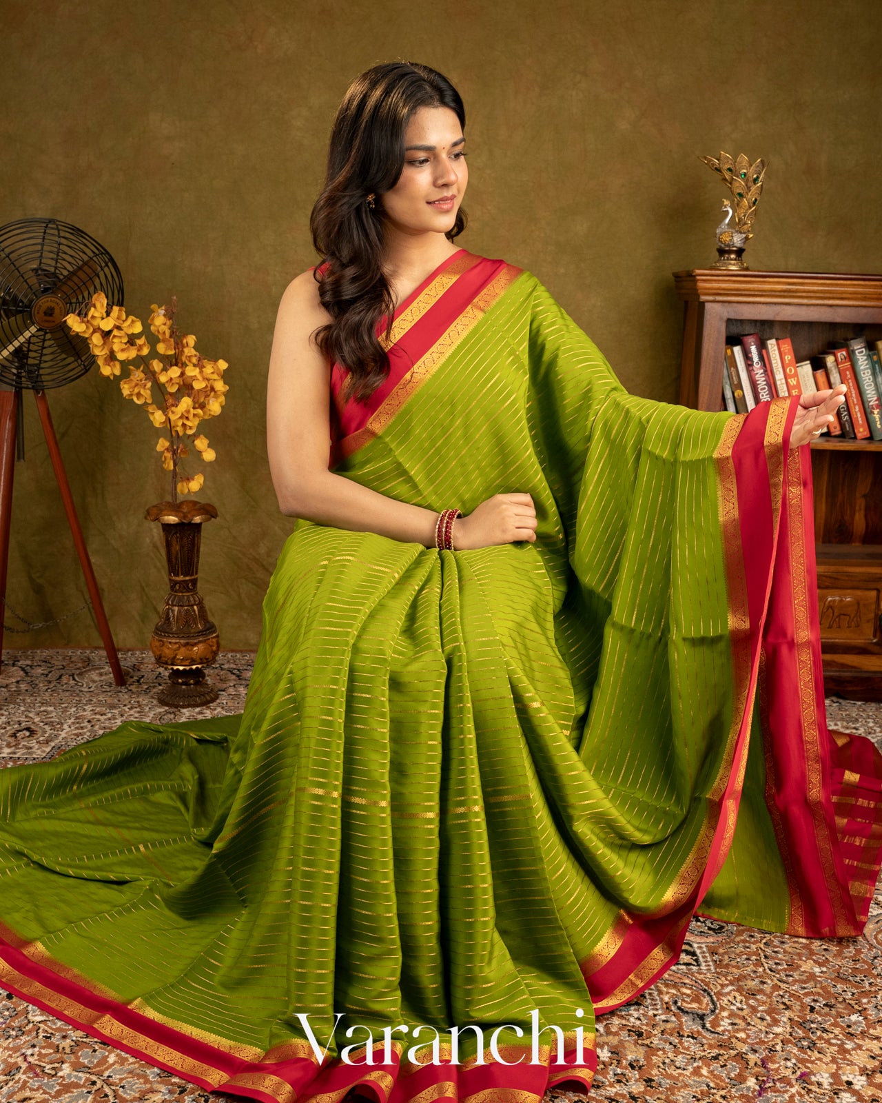 Mehandi Green Pure Mysore Crepe Silk Saree