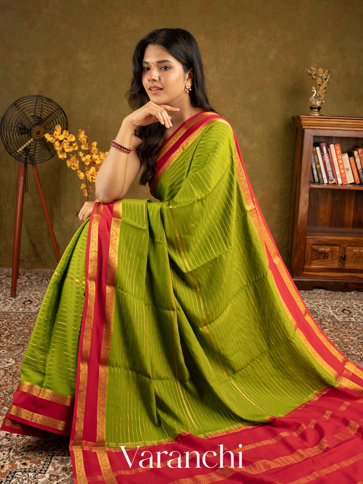 Mehandi Green Pure Mysore Crepe Silk Saree