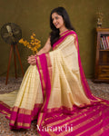 Soft Ivory Checkered Pure Mysore Crepe Silk Saree