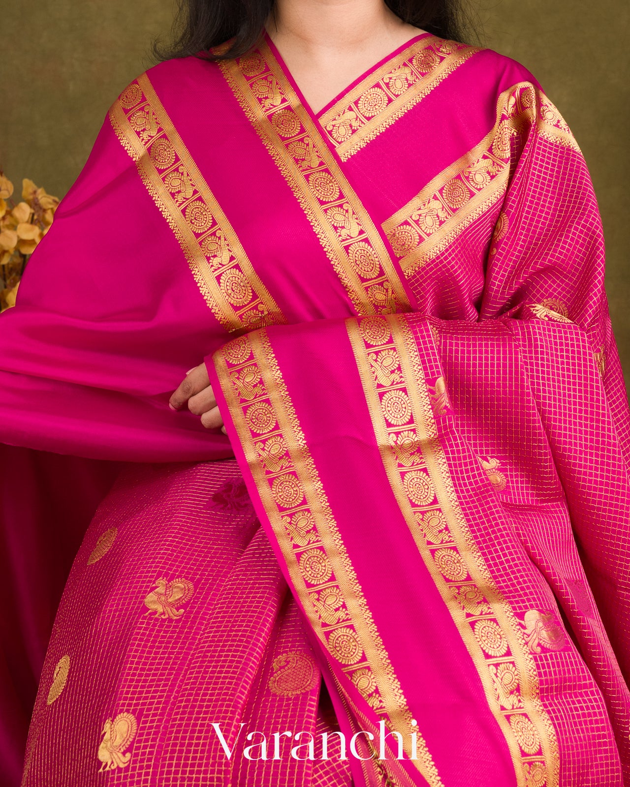 Rich Magenta Pink Pure Mysore Crepe Silk Saree