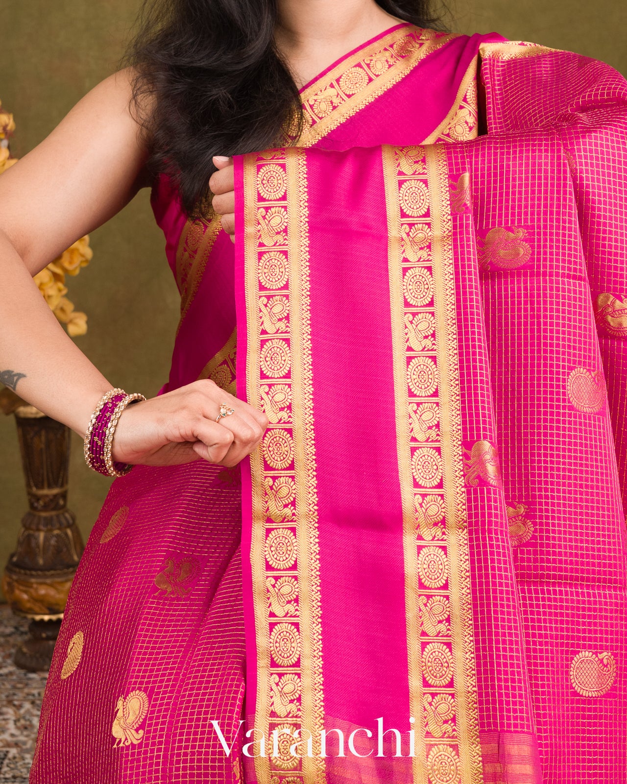Rich Magenta Pink Pure Mysore Crepe Silk Saree