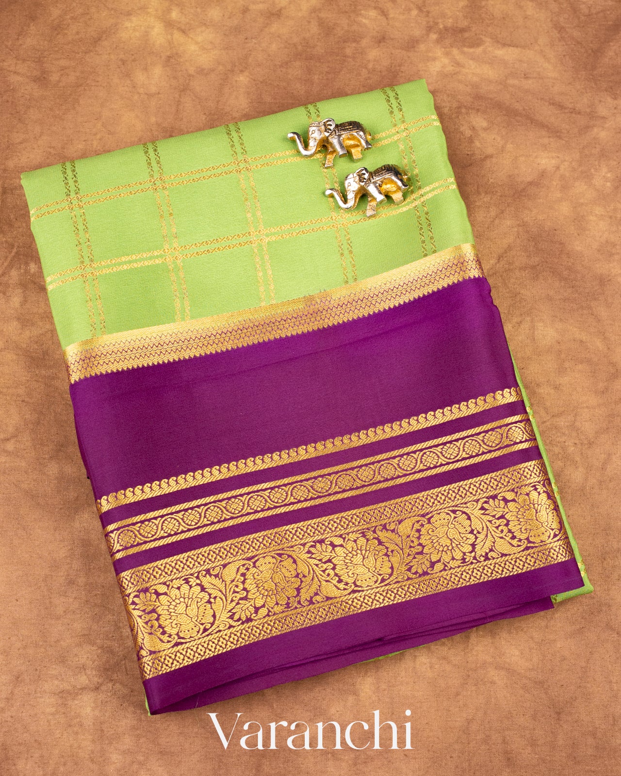 Muted Parrot Green Pure Mysore Crepe Silk Saree
