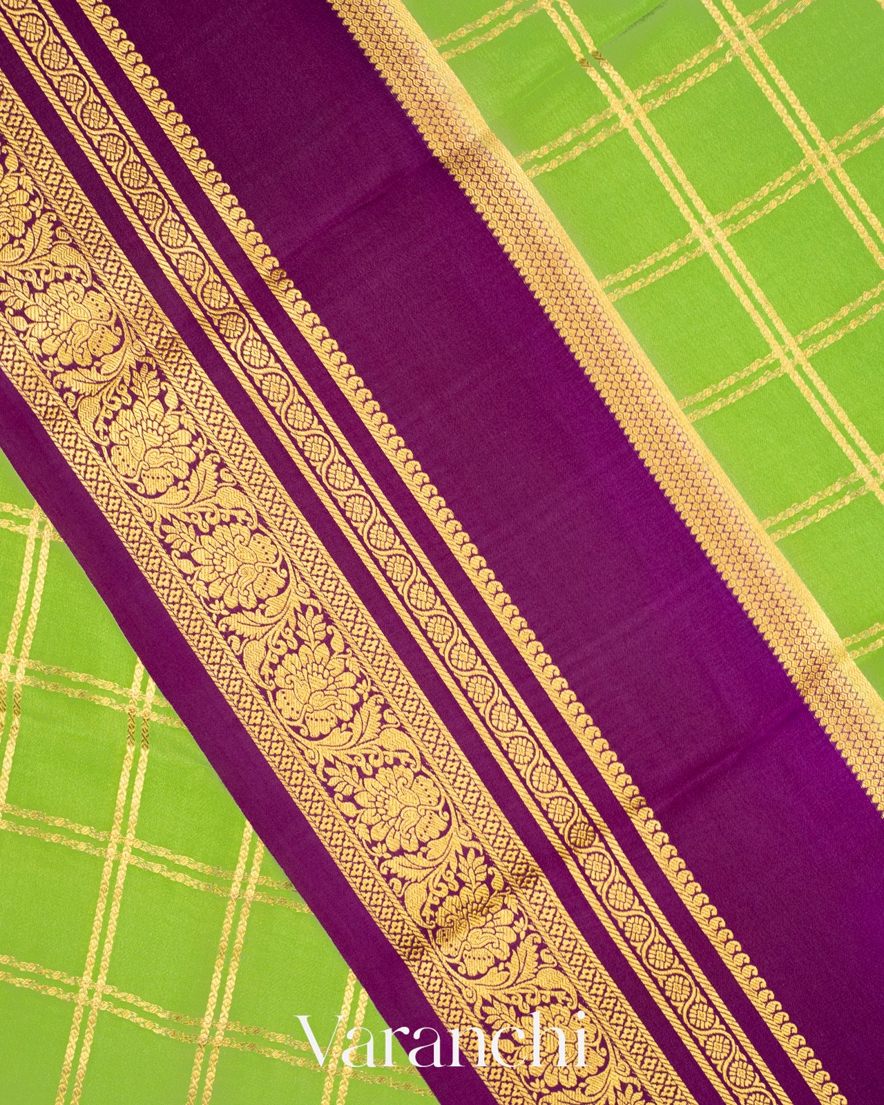 Muted Parrot Green Pure Mysore Crepe Silk Saree