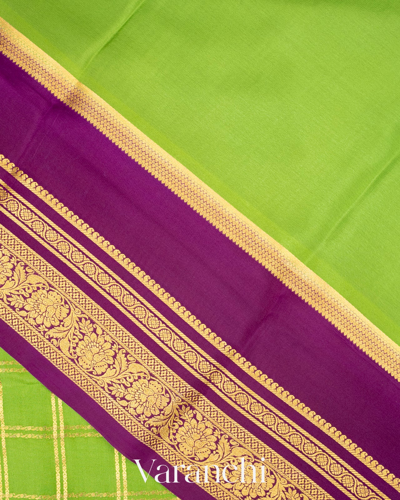 Muted Parrot Green Pure Mysore Crepe Silk Saree
