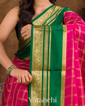 Rani Pink Pure Mysore Crepe Silk Saree