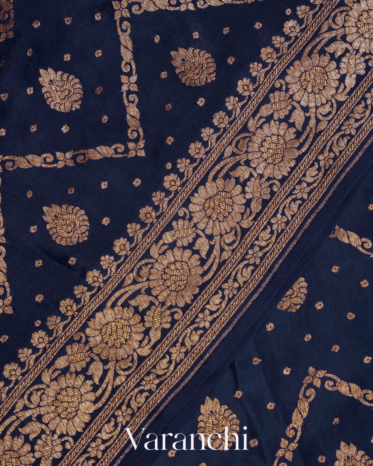 Navy Blue Pure Crepe Silk Handloom Saree