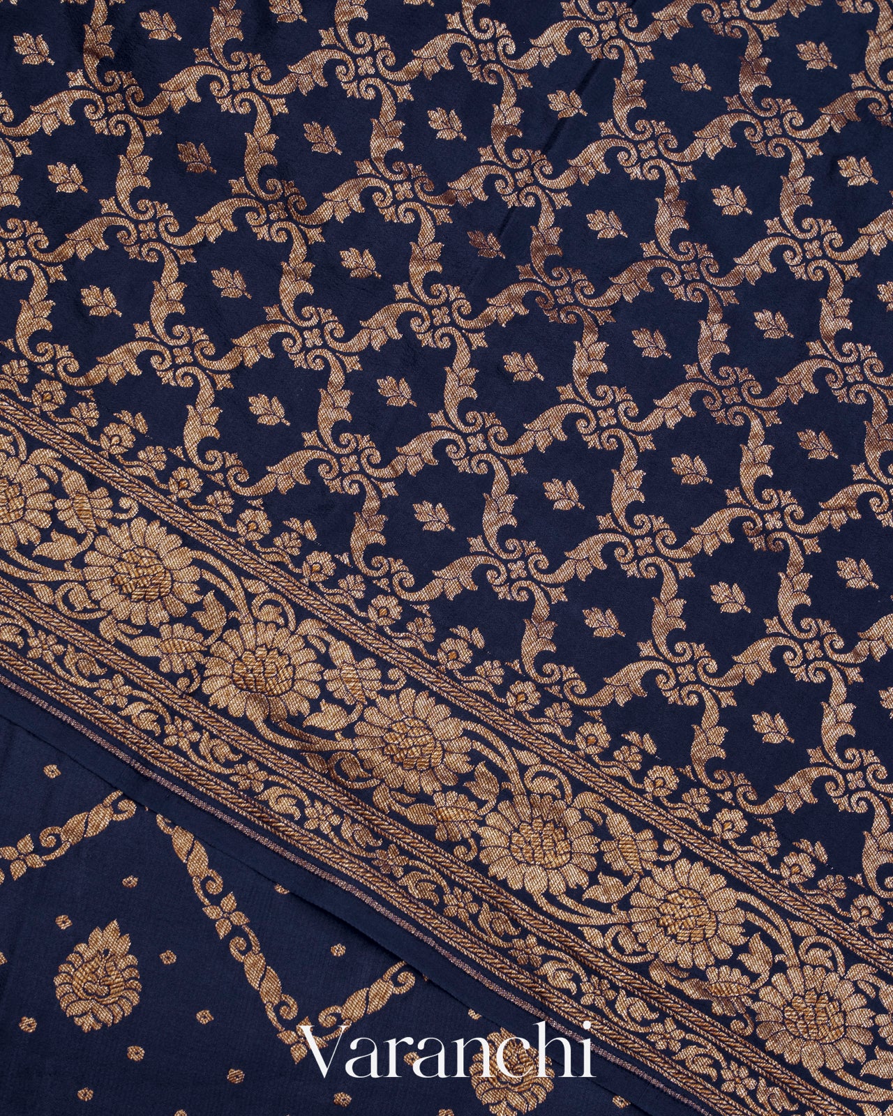 Navy Blue Pure Crepe Silk Handloom Saree