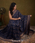 Navy Blue Pure Crepe Silk Handloom Saree